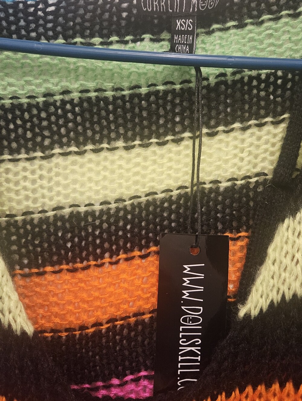 Striped Knit Sweater Dress with Neon Accents